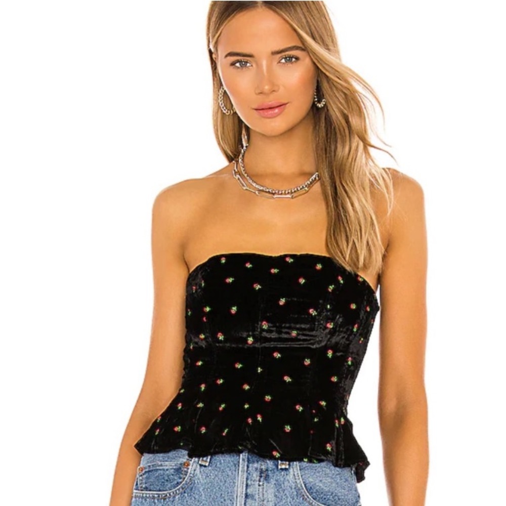 NWT Free People Black & Red Rosie Embroidered Bustier Crop Top